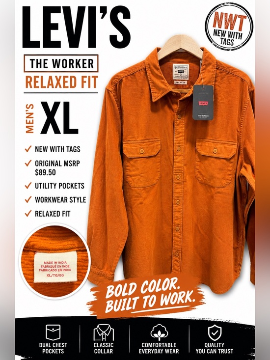Levi's Other - Levi’s The Worker Relaxed Fit Shirt XL Orange Corduroy Workwear NWT